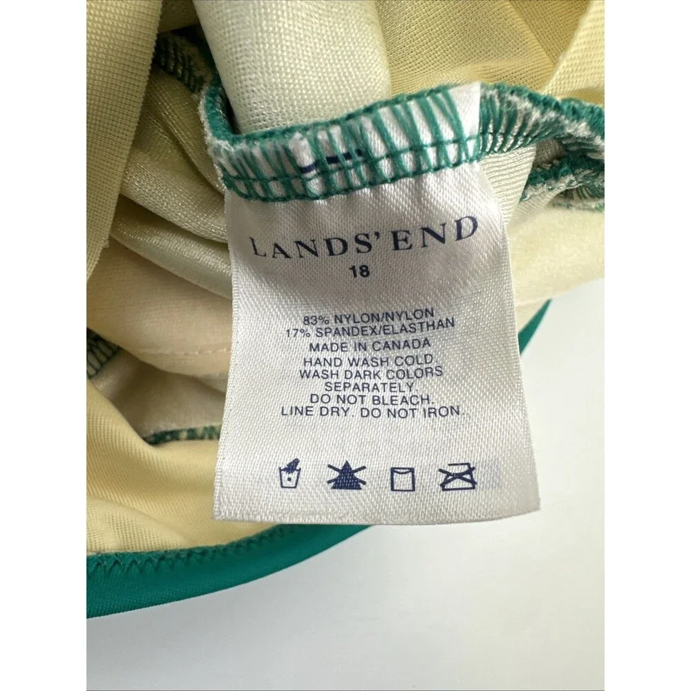 Lands End One Piece Swimsuit Green Halter Tie Neck Ring‎ V-Neck Beach Plus 18